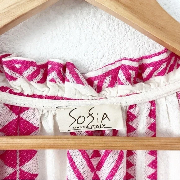 Sofia Hansel Boho Embroidered Geometrid Mini Dress in Hot Pink - Picture 3 of 8